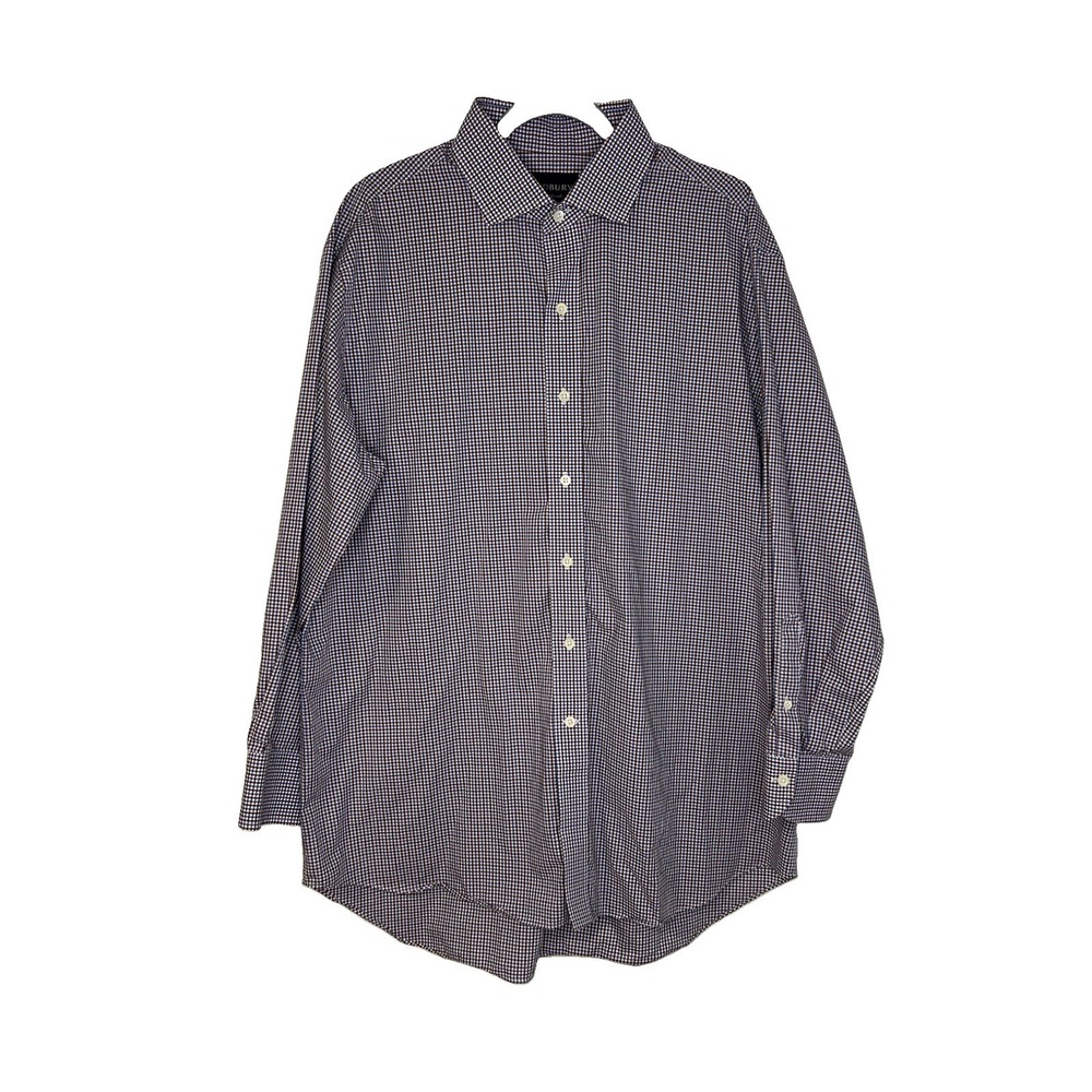 Ledbury Men's 18 45 Blue Burgundy Micro Check Cotton Dress Shirt Made in Poland